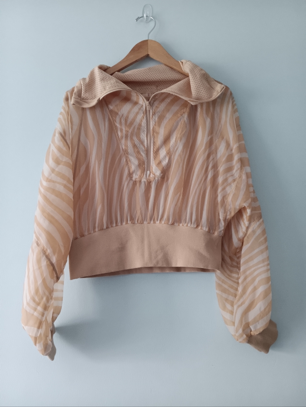 Free People Movement Tan Zebra Sheer Half Zip Windbreaker Dolman Sleeve S